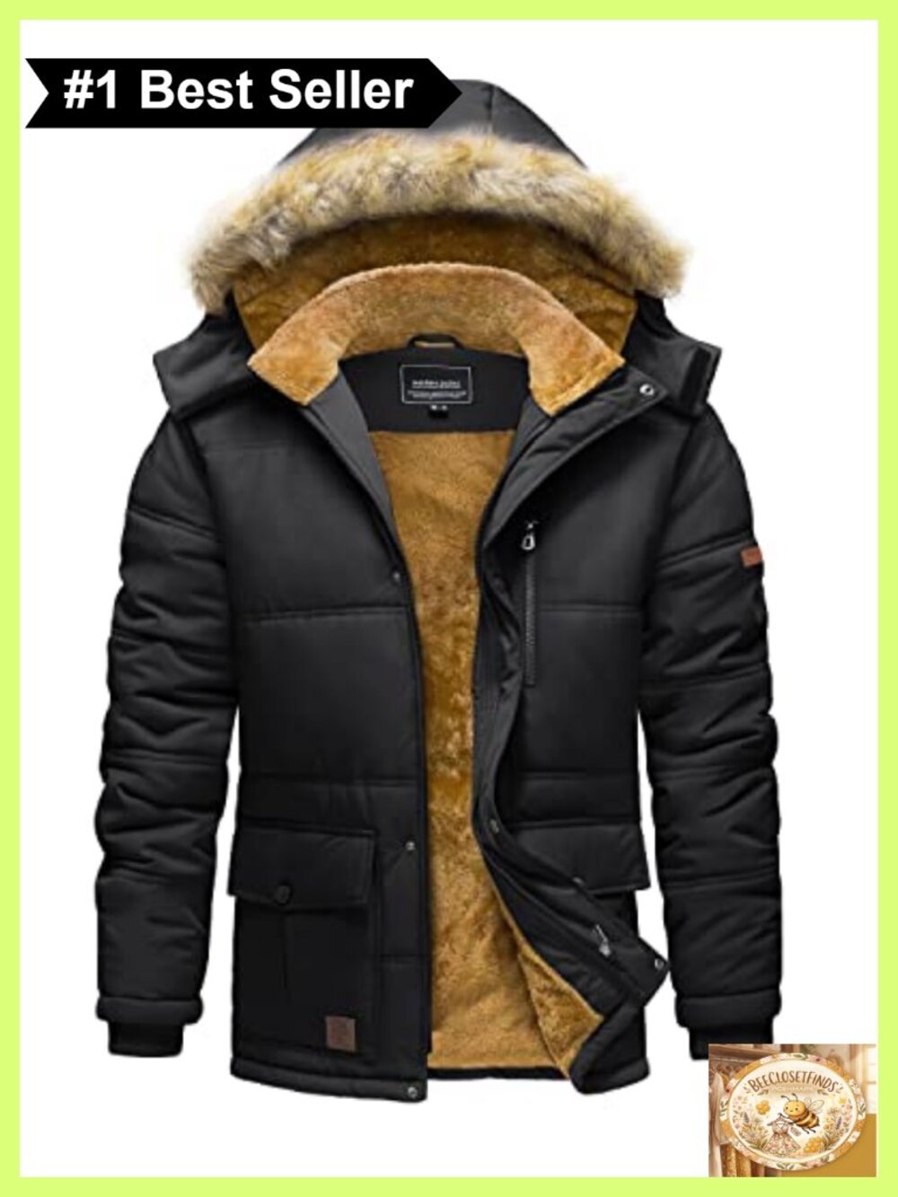 Men's Winter Fleece Lined Hooded Parka Coat Windproof Thicken